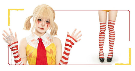 Women Halloween Funny Clown Girl Cosplay Jumpsuit Complete Accessory Set Ladies Party Roleplay Costume Cute Carnival Slim Outfit