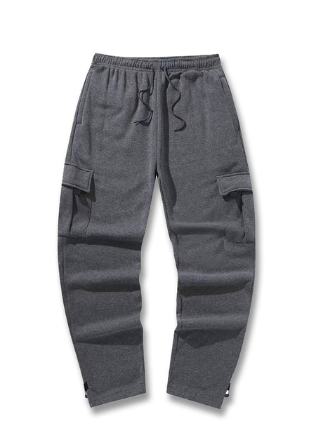 Mens Sweatpants Straight Fit Casual Pants Autumn Winter Men Running Jogger Sports Gym Trousers Solid Color Multi-pocket Pants