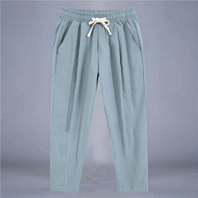 Men's Trousers Cotton Linen Fashion Casual Pants Solid Color Breathable Loose Shorts Straight Drawstring Pants Streetwear Men