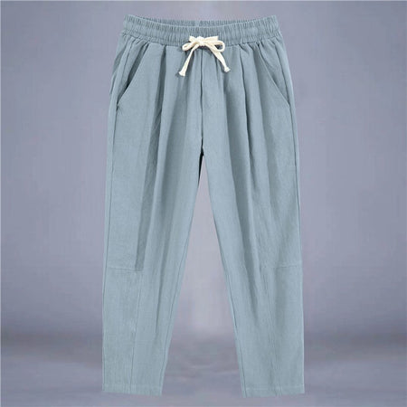 Men's Trousers Cotton Linen Fashion Casual Pants Solid Color Breathable Loose Shorts Straight Drawstring Pants Streetwear Men