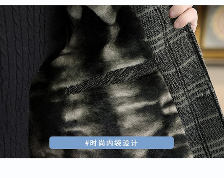 2023 Winter Plaid Woolen Jackets Men Fashion Slim Fit Thickened and Warm Trench Coat Casual Business Streetwear Overcoat M-4XL