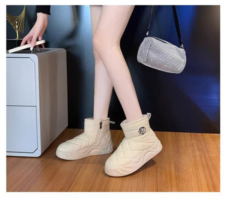 Thick-soled plush loafers, waterproof and warm snow boots for women, new winter fashion cotton shoes, Korean-style short boots
