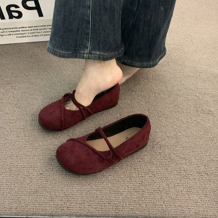 Women's Elegant Brown Mary Jane Flats French-Style Suede Loafers Spring/Autumn Collection Flat Shoes for Casual Wear