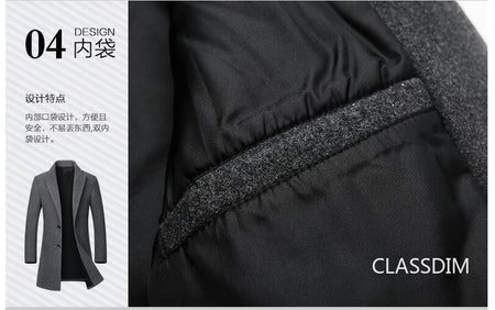 New Winter Men Cashmere Trench Coats Wool Blends Overcoats Business Casual Trench Long Jackets Male Slim Blends Coats Size 4XL