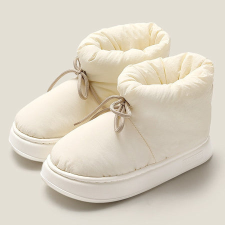 Winter Warm Thick Furry Women Ankle Boots Indoor Lace-up Plush Slippers Ladies Men Home Cotton Shoes