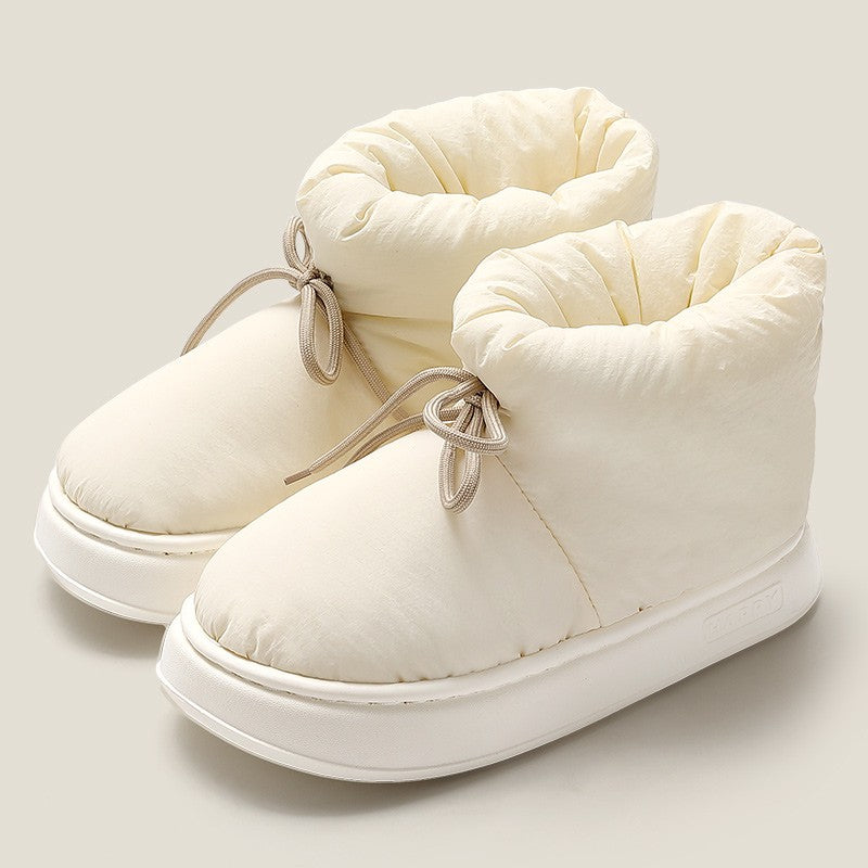 Winter Warm Thick Furry Women Ankle Boots Indoor Lace-up Plush Slippers Ladies Men Home Cotton Shoes