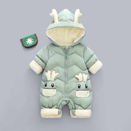 Demin-season Winter Kids Boys Rompers 2025 Cartoon Pockets Hooded Bodysuit For 0-3Y Newborn Infant Babys Boys One-piece Jumpsuit