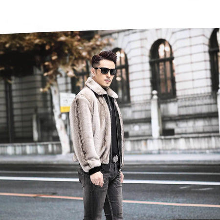 Zipper Cardigan Spliced Faux Leather Men Long Sleeve Jackets Turn Down Collar Coat Long Sleeve High Street 2025 Autumn Slim