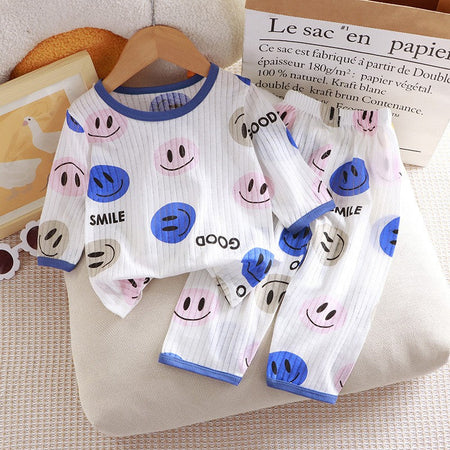 Children's Pure Cotton Home Clothes Set Boys Girls Seven-quarter Sleeve Pajamas Thin Breathable Air-conditioned Clothes