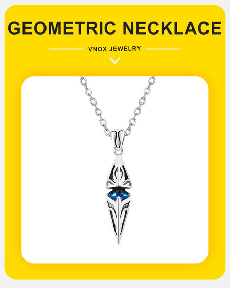 Vnox Stylish Blue Stone Necklaces for Men, Stainless Steel Cube Geometric Pendant Collar Jewelry, Birthday Party Gifts for Him