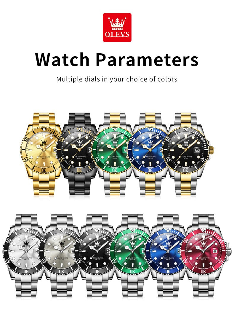 OLEVS Men's Watches Trend Luxury Fine Steel Strap Big Date Original Brand Quartz Wristwatch for Man Waterproof Luminous 5885 New