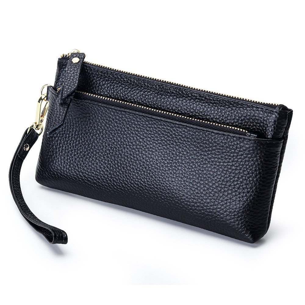 Women's Wristlet Clutch Purse Genuine Leather Clutch Cellphone Smartphone Long Wallet Vintage Purse Travel Double Zip Wristlets