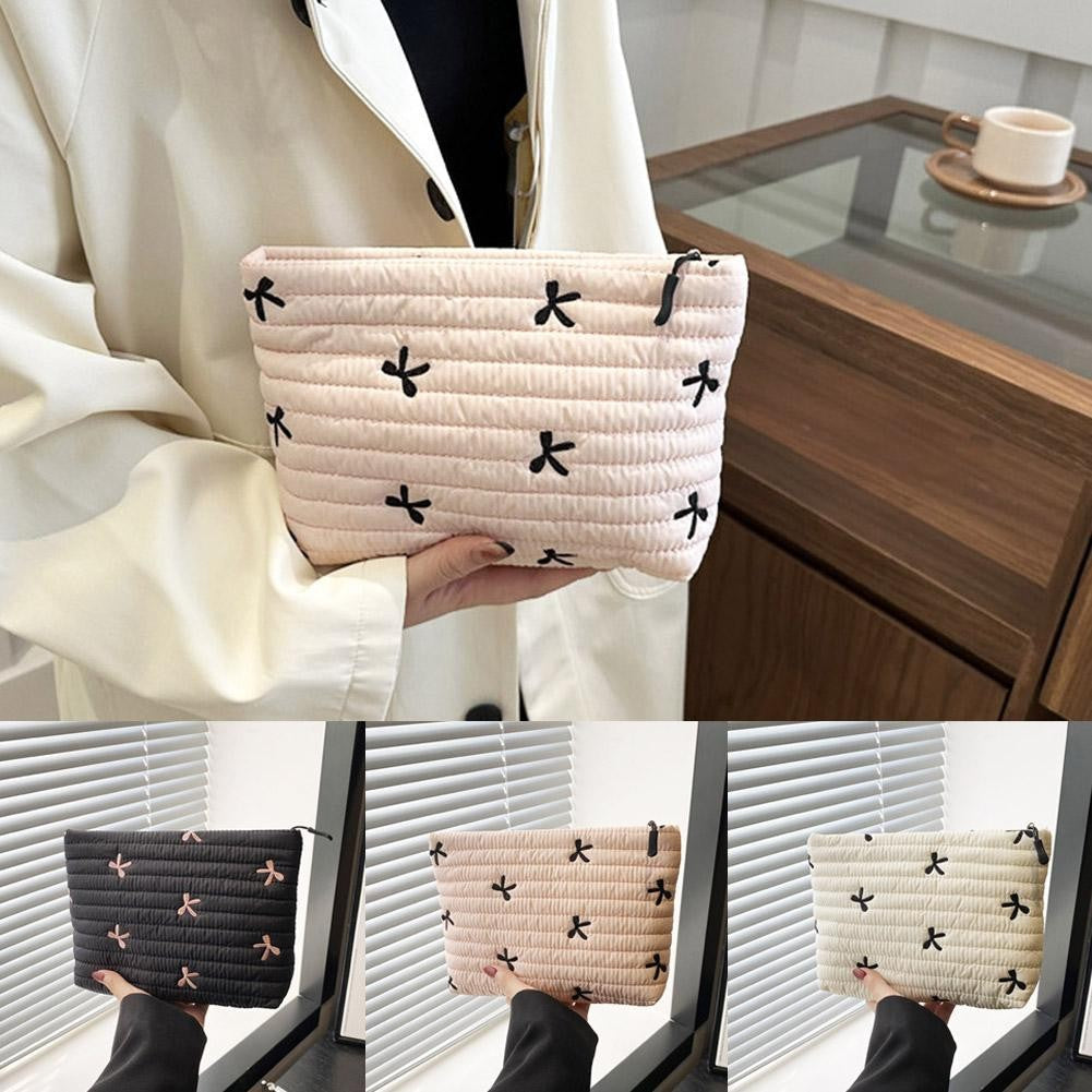 Ins Bow Embroidered Cosmetic Bag Portable Women's Bag Fashion Oxford Cloth Butterfly Print Cosmetic Bag Travel Wash Storage Bag