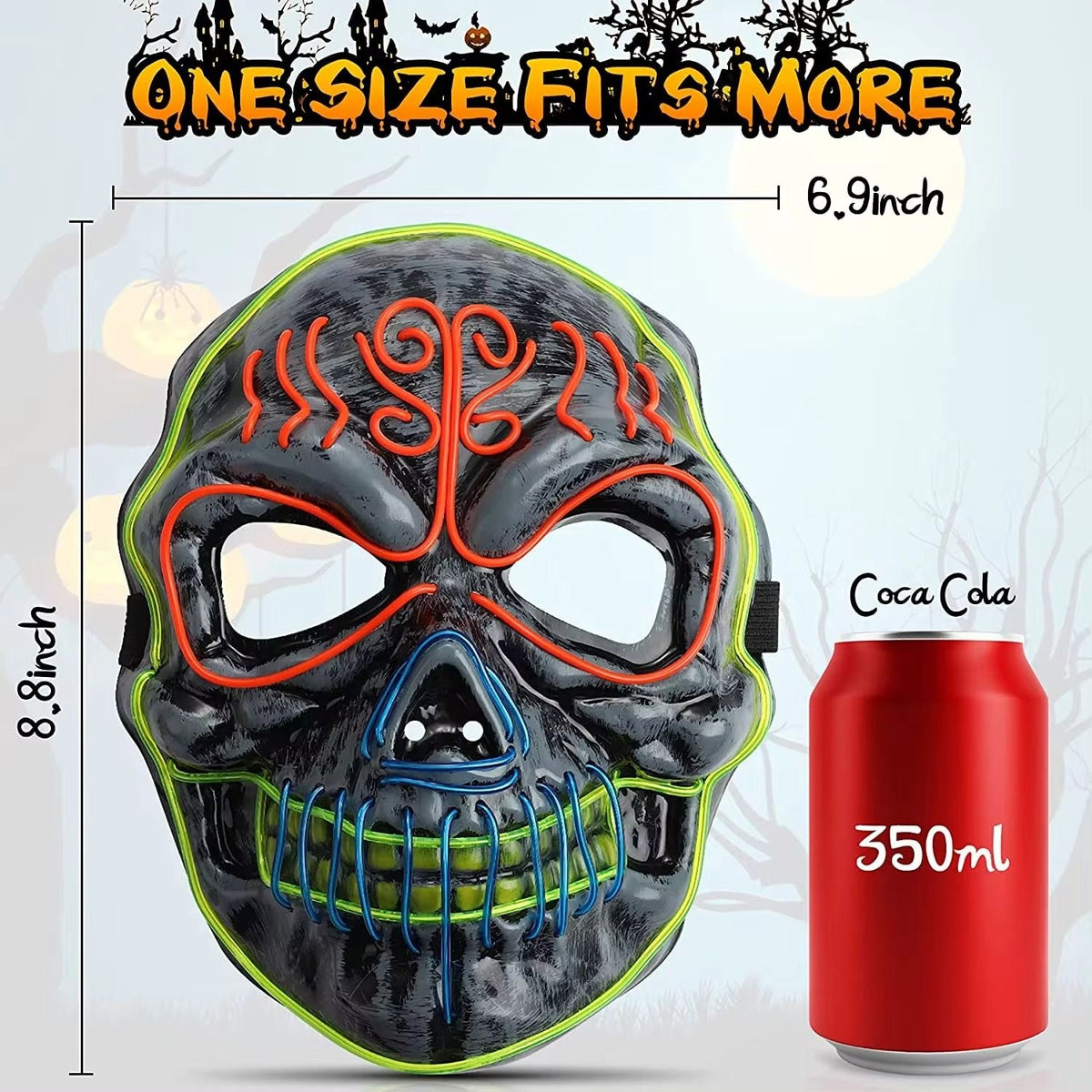 2024 Halloween Horror Skull Head Mask Cosplay Scary Skeleton Disguise Mask Light Up Luminous LED Party Mask Glowing