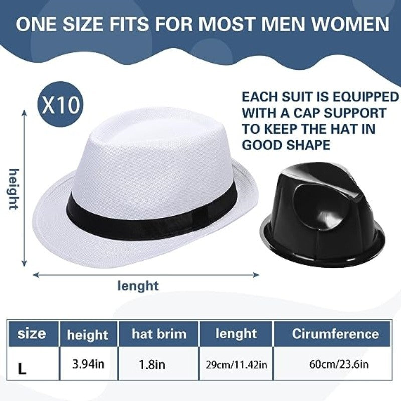 10/24 Pack 1920s Fedora Hats for Men Short Brim Sun Panama Hats Classic Pork Pie Hats Summer Hat for Women Party Wedding Costume