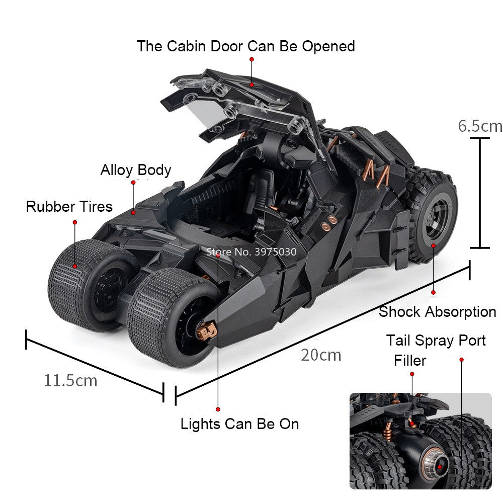 1:24 Scale Batmobile Miniature Models Toys Cars Spray Version with Alloy Diecast Light Sound Vehicles Toy for Child Adult Gifts