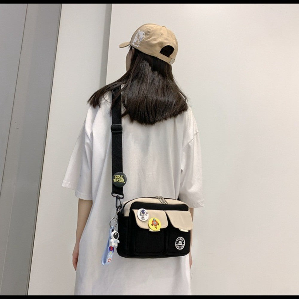 Fashion Versatile Men's Crossbody Bag Large Capacity Japanese Style Shoulder Bag Retro with Pendant Messenger Bag Unisex