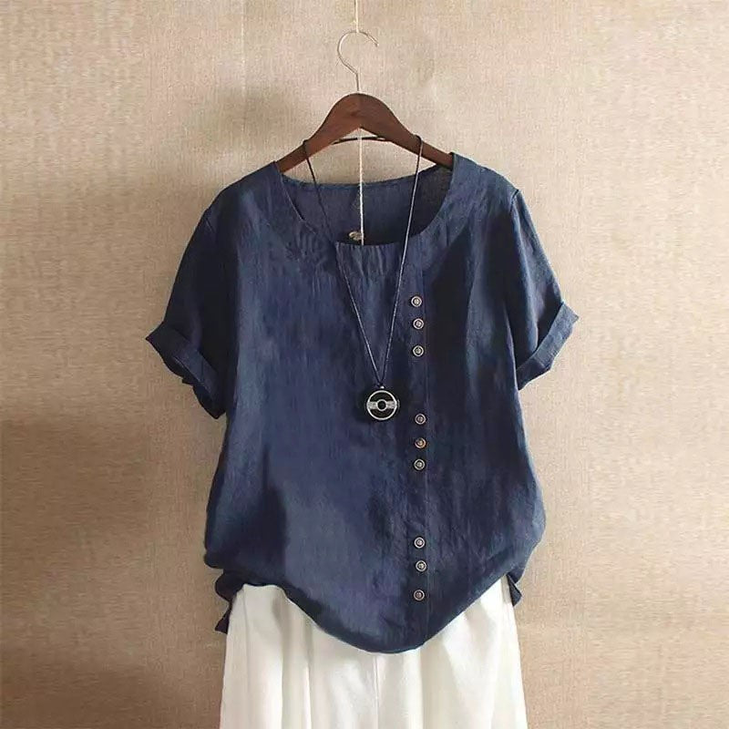 New Summer Women's Plus Size Shirt O-neck Cotton and Linen Loose Casual Ethnic Style Elegant Casual White Pink Top for Women