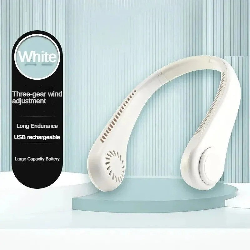 2025 Long endur New Mini Neck Mounted Fan Portable Bladeless Neck Rechargeable Air Cooler 3 Speed Mini Summer Sports Fan Outdoor