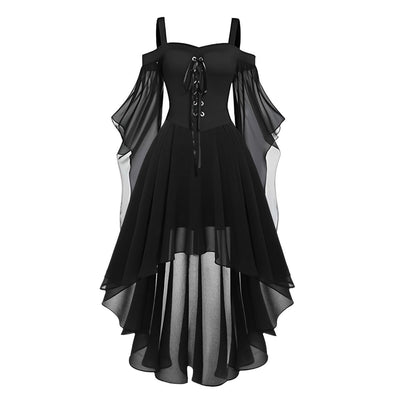 2024 New Women Fairy Skirt Plus Size Cold Shoulder Butterfly Sleeve Halloween Witch Gothic Dress Elegant Party Evening Dresses