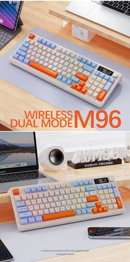 M96 Bluetooth Keyboard Wireless FREEWOLF Screen Gaming Keyboard,Electronic Screen, Multi-Device Connection,Ergonomics Gaming
