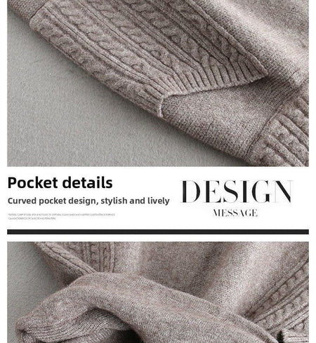 Autumn Winter Women's Mid-Length Knitted Pleated Skirt High Waist A-Line Long Skirt Loose Fuzzy Wool Skirt Double ket