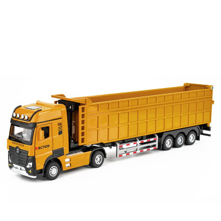 1:50 Miniature Trailer Dump Truck Cars Toys Model 3 Doors Opened Extended Engineering Vehicle Light Sound Car Boys Festival Gift