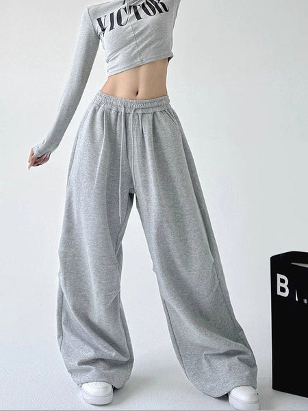 Y2K Harajuku Wide Leg Sweatpants Women Streetwear Baggy Oversize Gray Sports Pants High Waist Drawstring Casual Joggers Trousers
