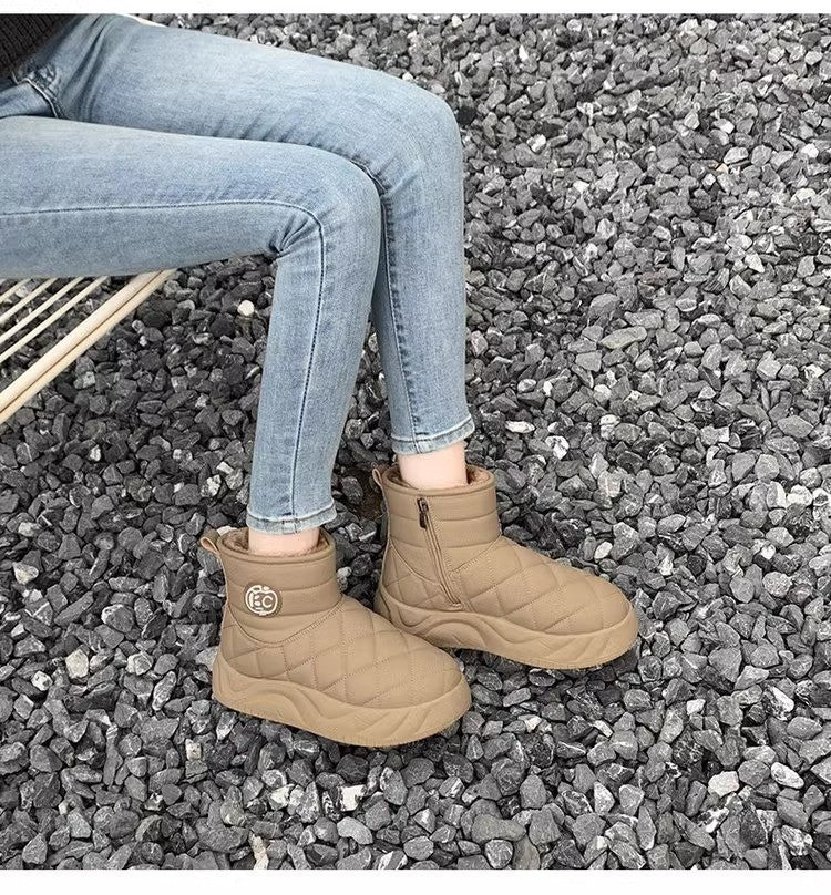 Thick-soled plush loafers, waterproof and warm snow boots for women, new winter fashion cotton shoes, Korean-style short boots