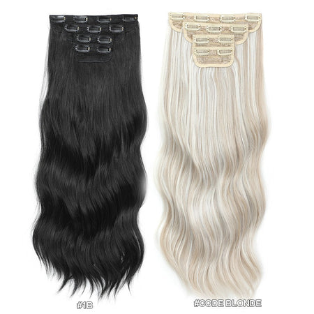 24Inch 61cm Body Wave Synthetic Wavy Blond 27/613 White Clip In Hair Extensions 4Pcs/lot 220g Heat Resistant Fiber