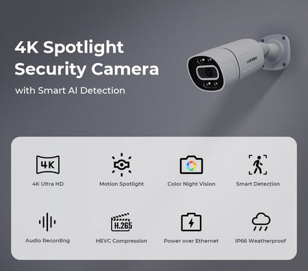 H.View 5Mp 8Mp 4K Ip Camera Poe Ai Face Detection  Cctv Security Cameras H.265 Outdoor Audio Video Surveillance onvif xmeye