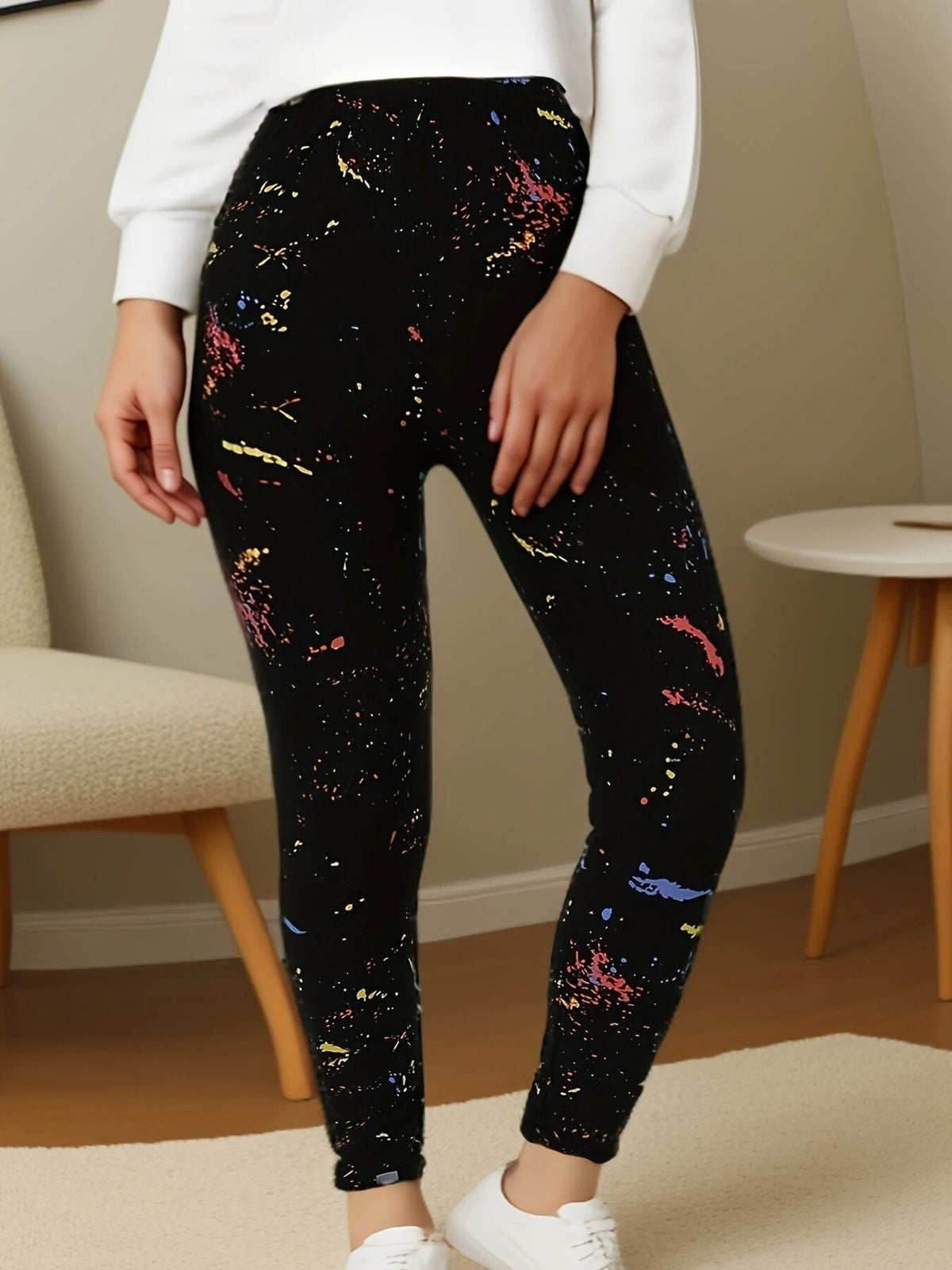 CUHAKCI Black Inkjet Plus Size Sports Tight Women's Leggings High Elasticity Casual Fitness And Ankle Nine Point Pants