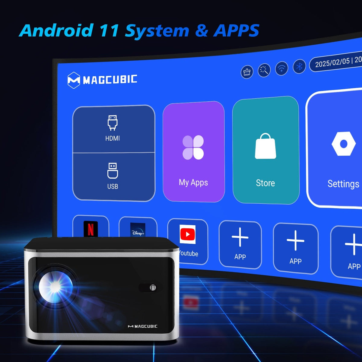 Magcubic Android 11 4K Smart Projector 580ANSI 1920*1080P Full HD Wifi6 BT5.0 Allwinner H713 Voice Control Home Cinema Theater