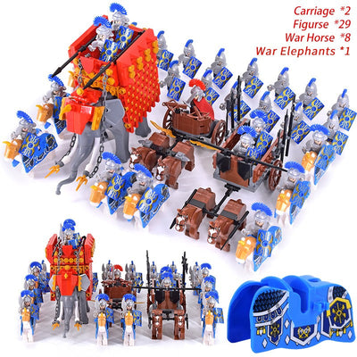 MOC Roman Empire Spartan Army Medieval Soldier Chariot Building Block Bricks Ancient Military War Helmet Toys For Children