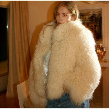 Fashion Solid Plush Faux Fur Coat Women Elegant Warm Long Sleeves Loose Jacket 2025 Lady Winter Chic High Street Outerwear ?