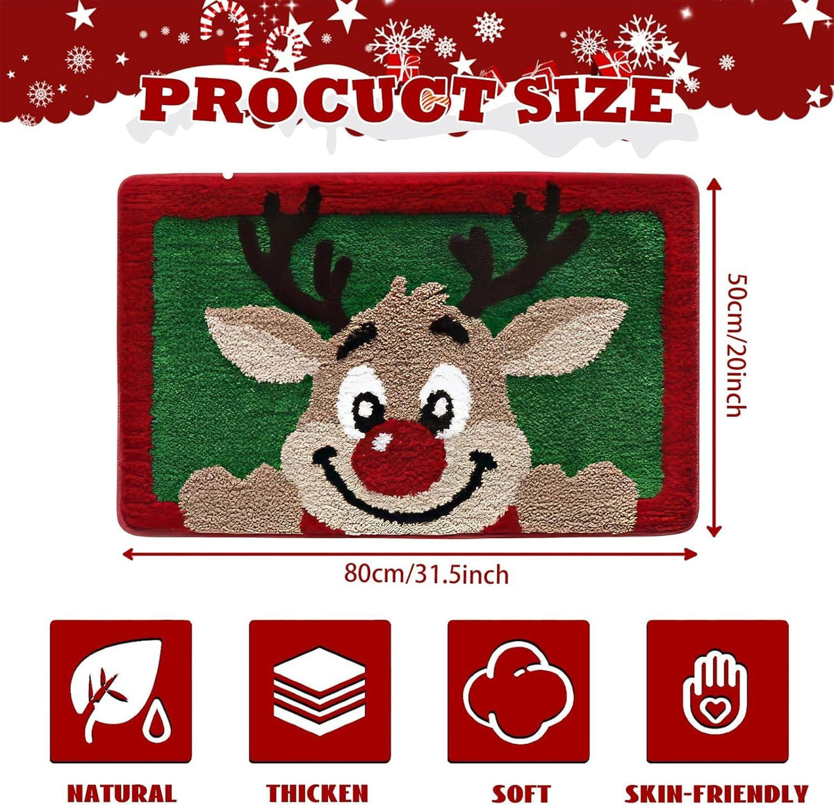 VIAMA Christmas Bathroom Rug Cute Plush Living Room & Bedroom Rug Non-Slip Absorbent Entryway Doormat Holiday Home Decor