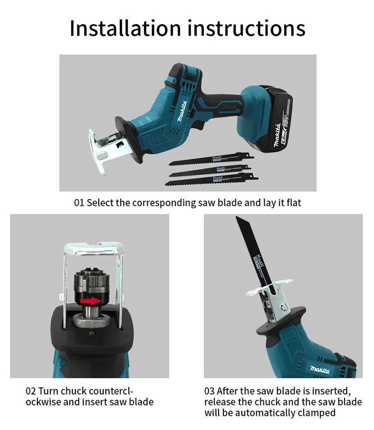Makita-Brushless Cordless Reciprocating Saw, Electric Power Tool, Portable, Wood, Metal Pipe, Cutting Chain Saw, 18V, ML-505