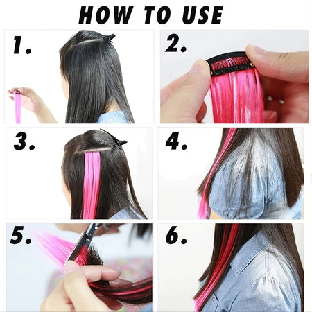 LUPU Synthetic Feather Hair Extension Colorful Fake Hair Clip In One Piece Hairpiece For Women Cosplay Party Y2K Style