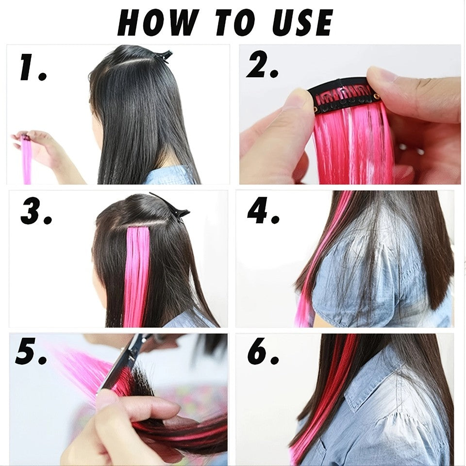 LUPU Synthetic Feather Hair Extension Colorful Fake Hair Clip In One Piece Hairpiece For Women Cosplay Party Y2K Style