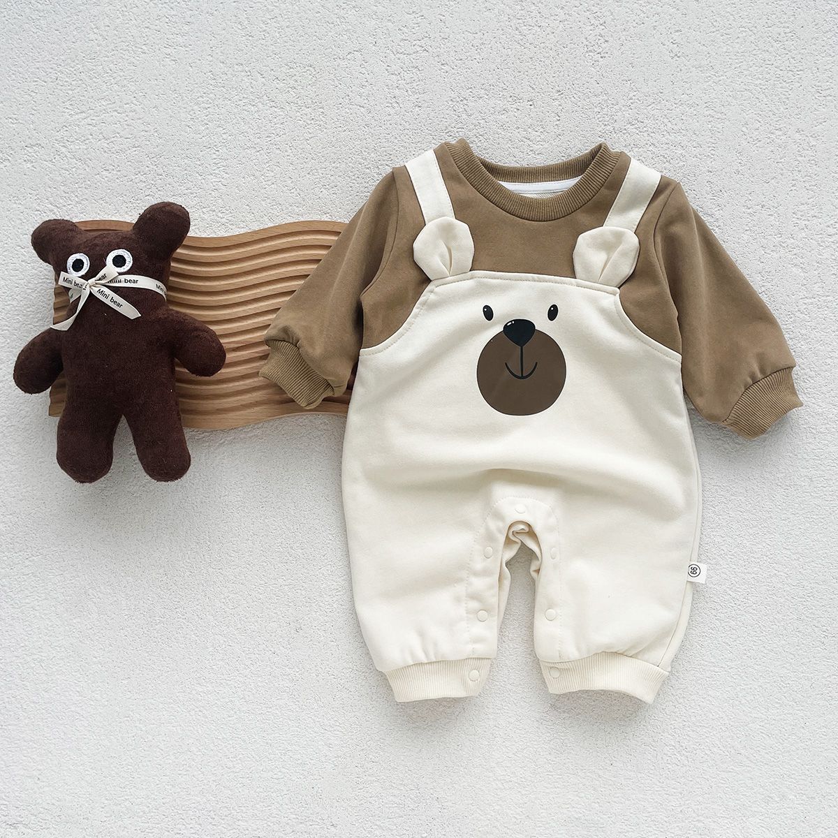 Autumn Baby Bodysuit Little Bear Pattern Dual Color Long Sleeve Warm Jumpsuit Baby Clothes Baby Boys Girls Romper 0-2 Years Old