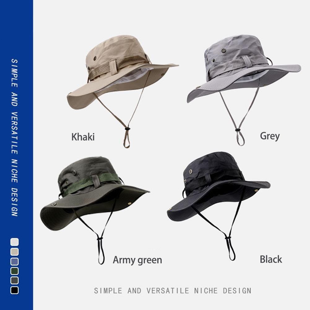 Summer Men Bucket Hat Outdoor UV Protection Wide Brim Panama Safari Hunting Hiking Mesh Fisherman Hat Beach Sunscreen Cap