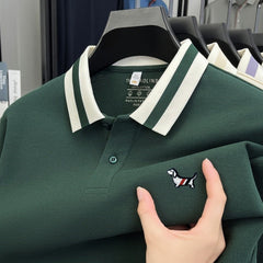 Men's 100% Cotton Original Design Printed Long Sleeved Polo Shirt Spring Autumn Simple Fashion Business Lapel T-shirt Men's Wear