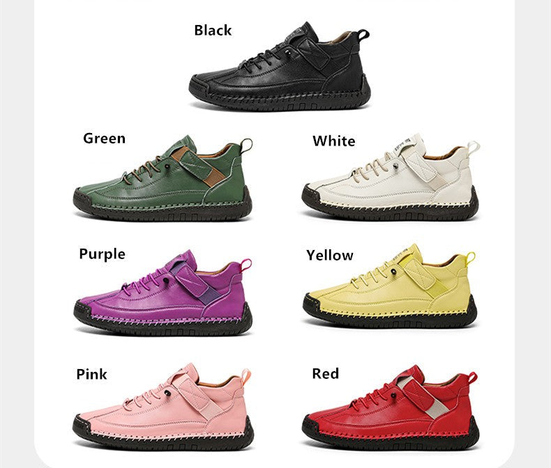 New Fashion Sneakers Handmade Leather Women's Shoes Mid-Top Women Casual Flats Shoes Slip on Loafers Zapatillas De Mujer