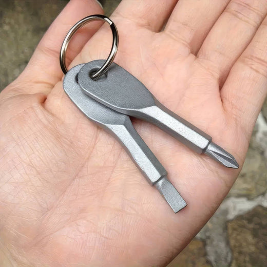 2 Keychain Screwdrivers in Black/Silver, Durable Steel, Screwdriver Head, Suitable for Cars, Bicycles, and Motorcycles