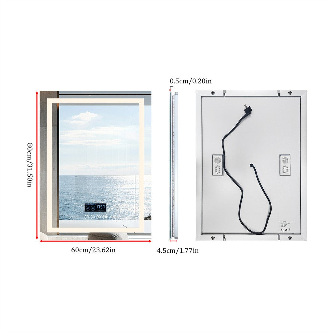 LUVODI Large Illuminated Bluetooth Bathroom Mirror Rectangle Anti-fog LED Bathroom Vanity Mirror with Bluetooth Speaker 3 Color