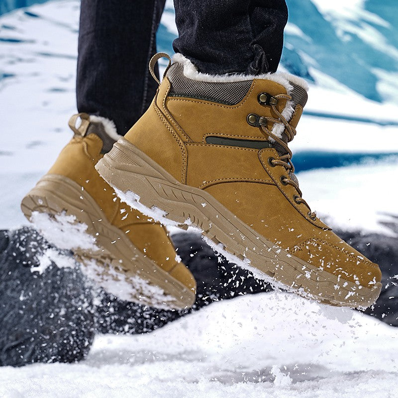 New Autumn and Winter High-Top Thick-Soled Fleece-Lined Men's Snow Boots, Outdoor Hiking Shoes, Hunting Boots, Hiking Boots