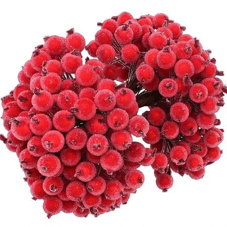 Wholesale Artificial Frosted Berry Mini Double Head Christmas Holly Red Gold Silver Berries Flowers Wreath Xmas Party Decoration