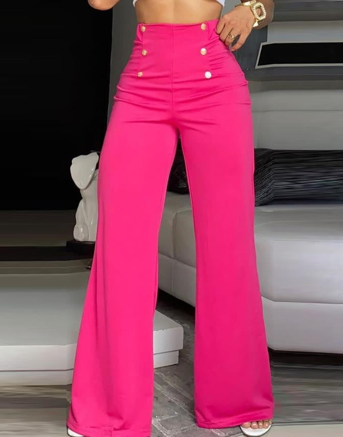 Elegant High Waist Wide Leg Bootcut Pants 2023 Summer European & American Fashion Simple Women's Flared Trousers