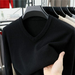 Men's Long Sleeve Knit Pullover Sweater Autumn Winter Soft Thermal Warm Classic Sweater Lightweight Black Light Gray Sweater