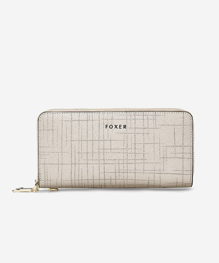 FOXER Split Leather Lady's Wallet Bifold Long Clutch Bag with Wristlet Fashion Card Holder Coin Purse Cellphone Money Bag